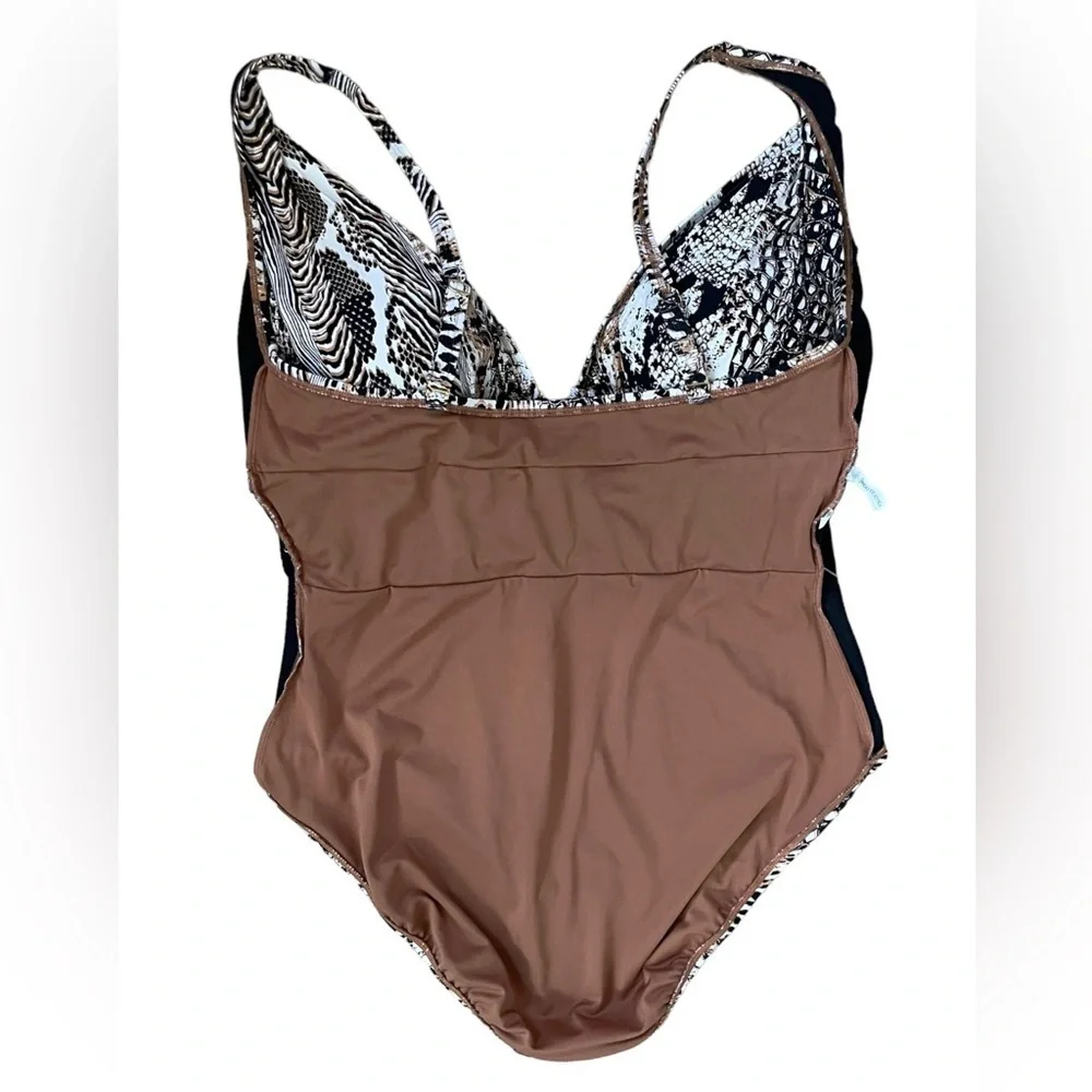 BLEU Rod Beattie Walk On The Wild Side One-Piece Plunge Halter Swimsuit Size 18W